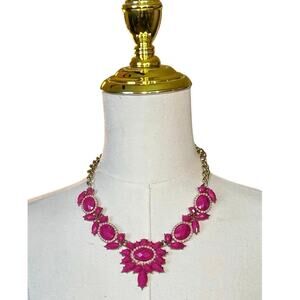 Vintage J.Crew Pink Statement Necklace Rhinestone Bib Floral Preppy Y2K Signed